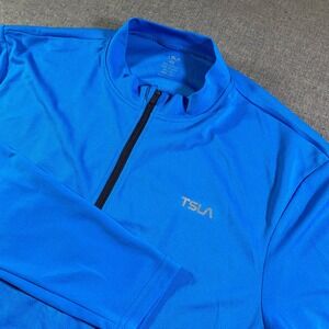TSLA Men Long Sleeve 1/4 ZIp Cycling Jersey Pullover Blue XL Lightweight Stretch